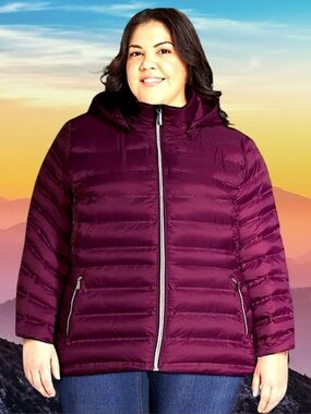 Time and Tru Women’s plus-size Deep Purple Hooded Winter Puffer Jacket Coat❤️2X